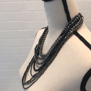 Multiple strand beaded necklace silver/ blue